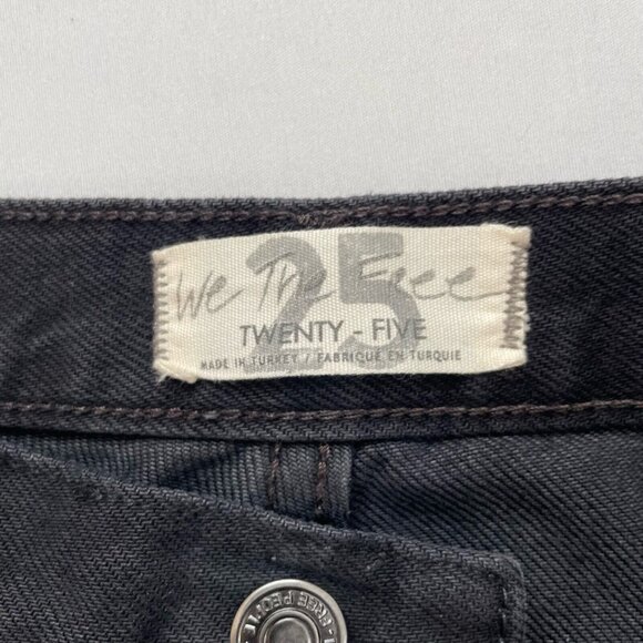 Free People Destroyed Straight Jeans 25 Distressed Black Denim High Rise Raw Hem - Picture 3 of 12